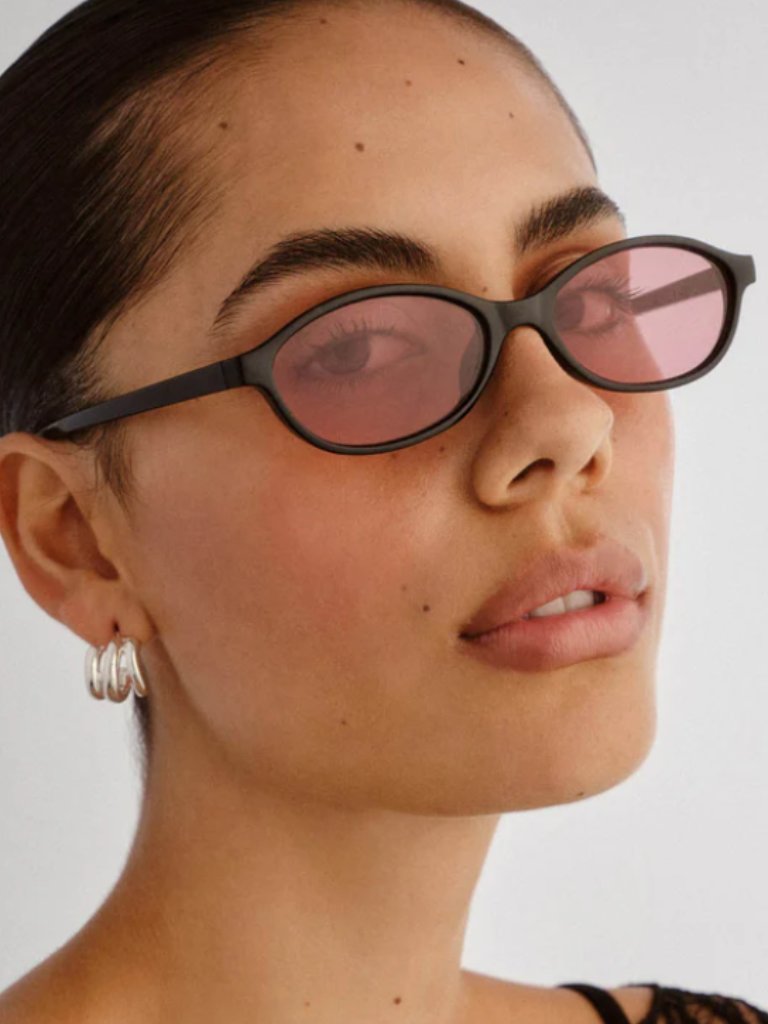 Aire Earthshine Recycled Micro Oval Sunglasses Black Burgundy Mono